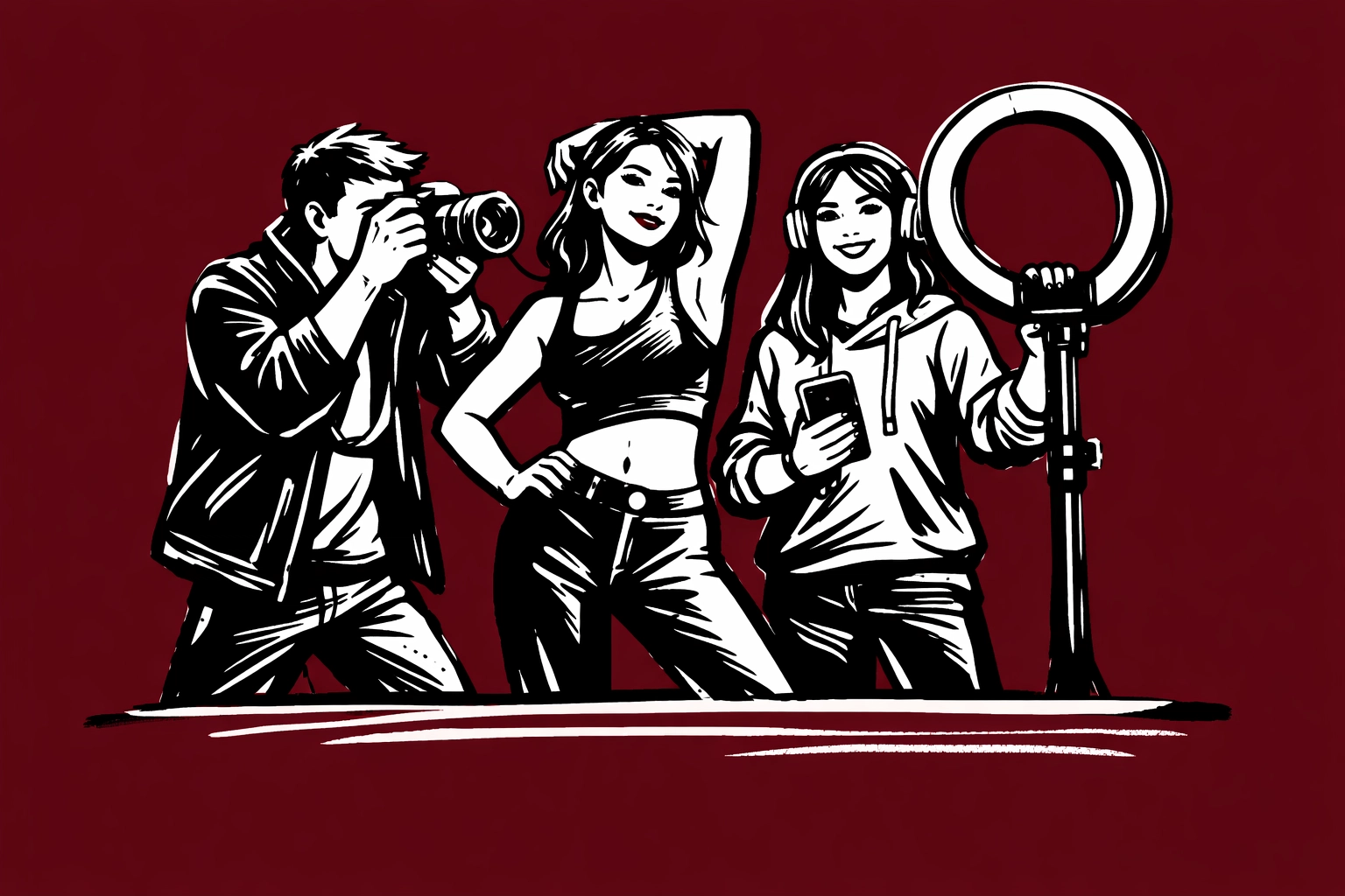 Photographers, models and content creators collaborating on the IncluHub creative stage