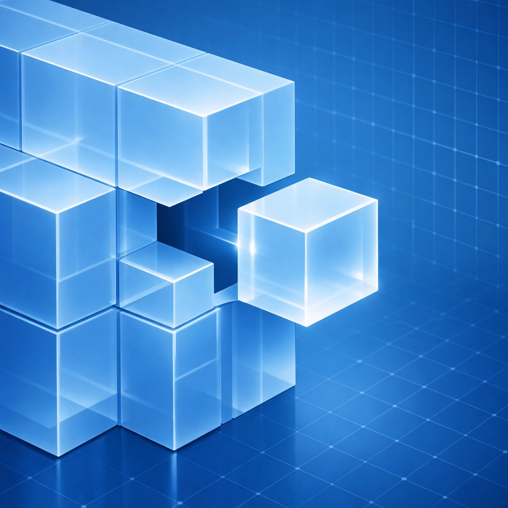 Abstract interlocking blocks illustrating a strategic bolt-on acquisition and accountancy practice merger.