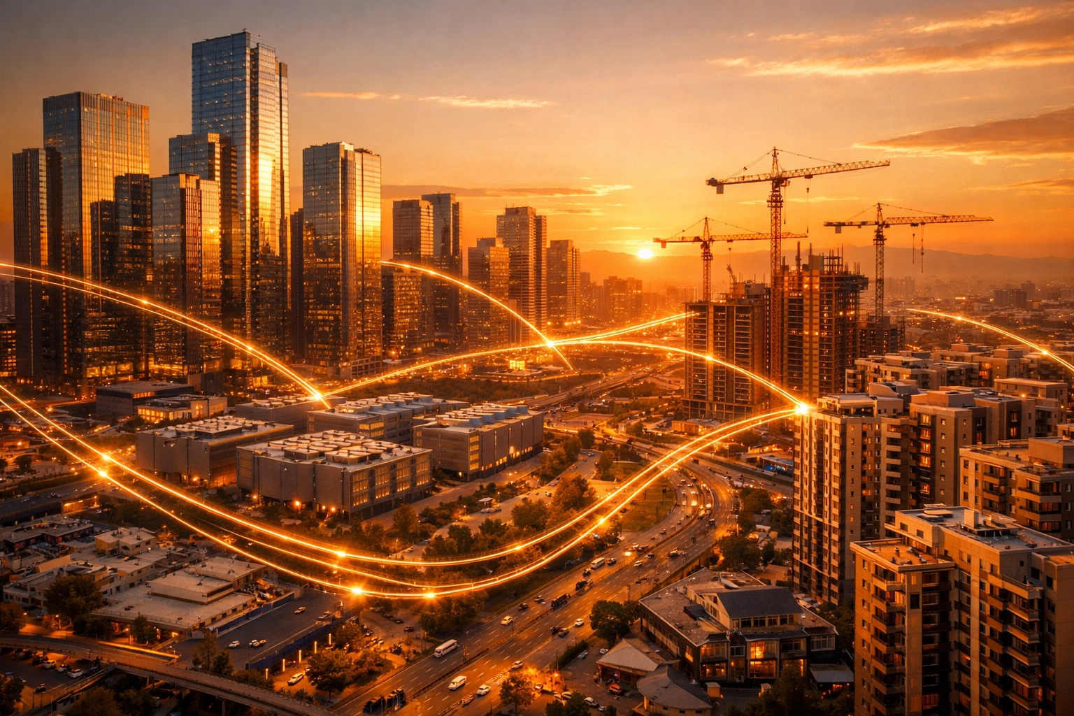 Modern city skyline showing infrastructure and real asset investment opportunities