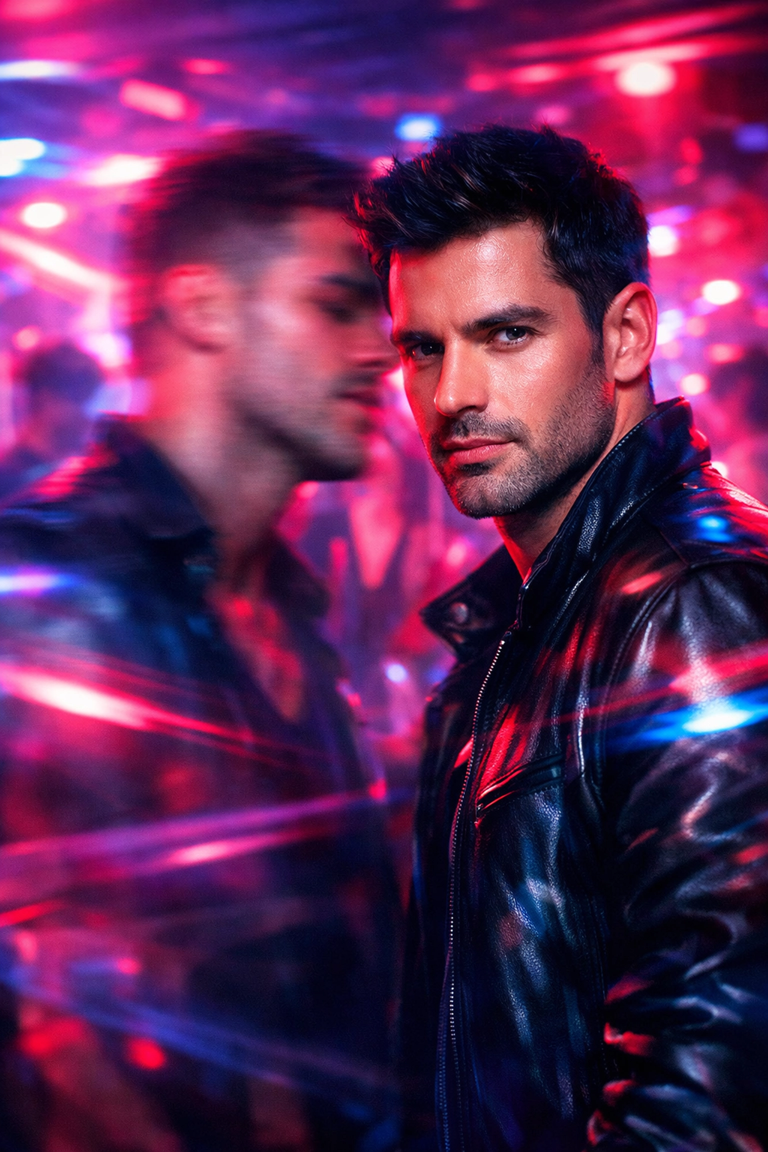 Blurred portrait of men in nightclub capturing passion in spicy MM romance