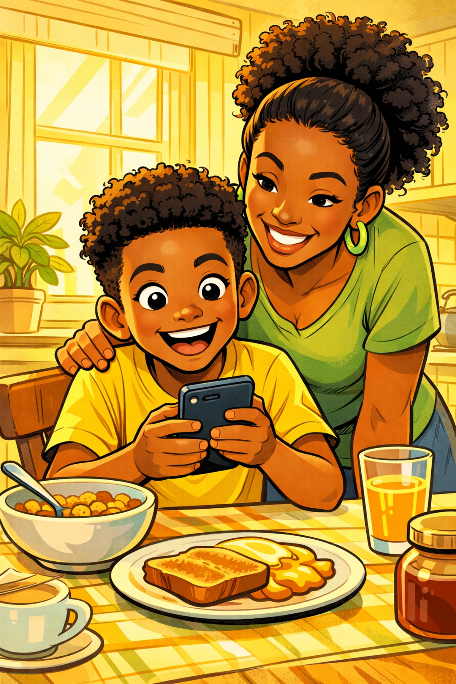 St. Pete family engaging with Professor Antonio's Word of the Day vocabulary program at breakfast