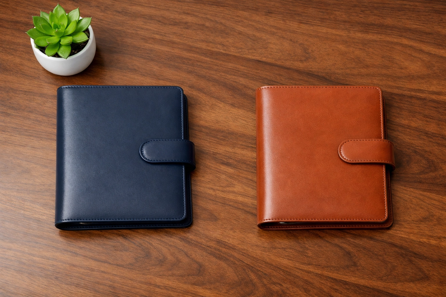 Two leather organizers illustrating the separation of business and personal finances.