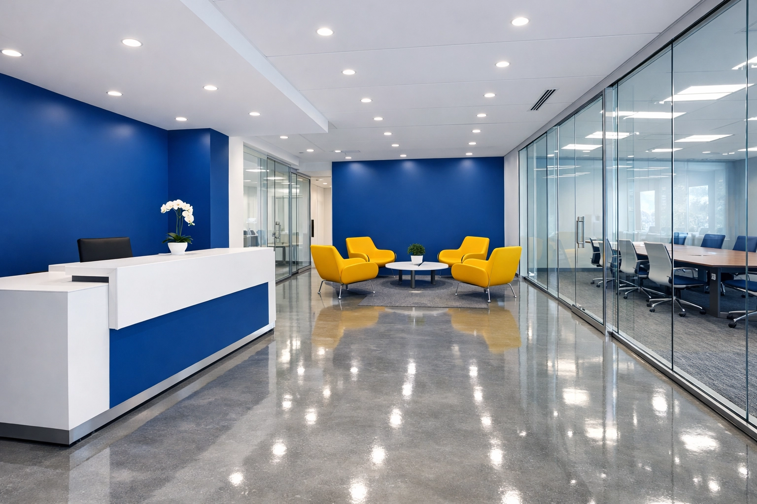 Spotless renovated lobby showcasing professional office and commercial cleaning in Littleton.