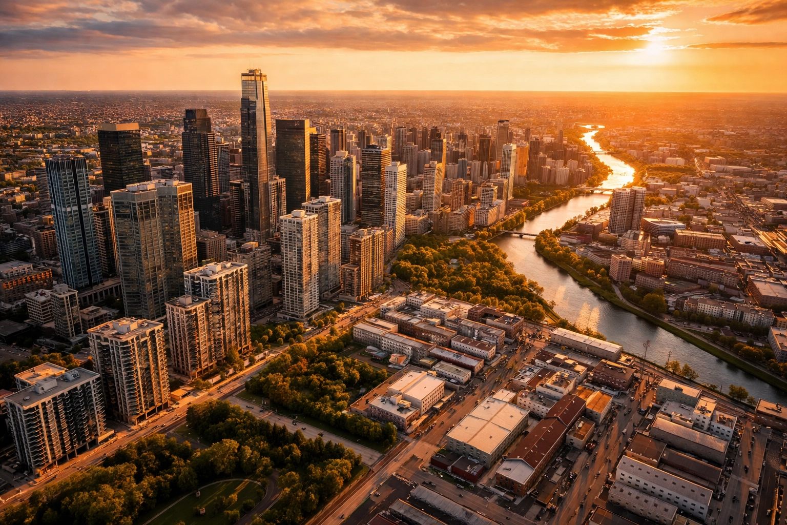 Diverse urban real estate landscape representing stability and tangible value in investment portfolios