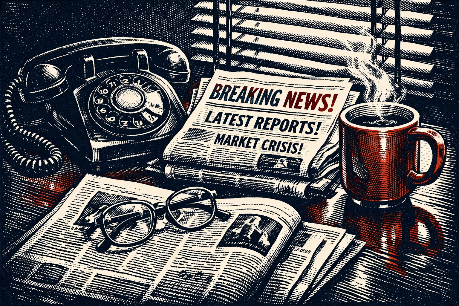 Morning newspaper with coffee and reading glasses representing peaceful news consumption