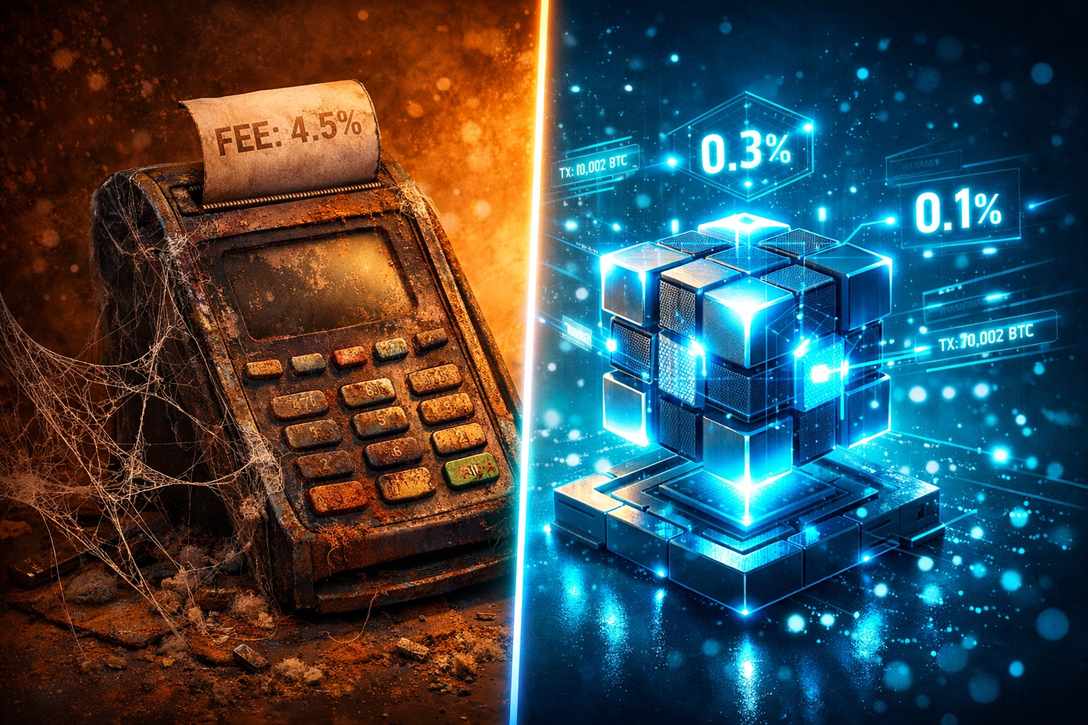 Traditional payment terminals versus blockchain crypto payment infrastructure comparison