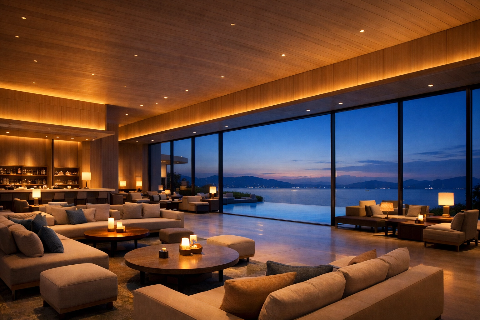 Innovative hotel lounge design reflecting the efficiency and automation of modern management software.