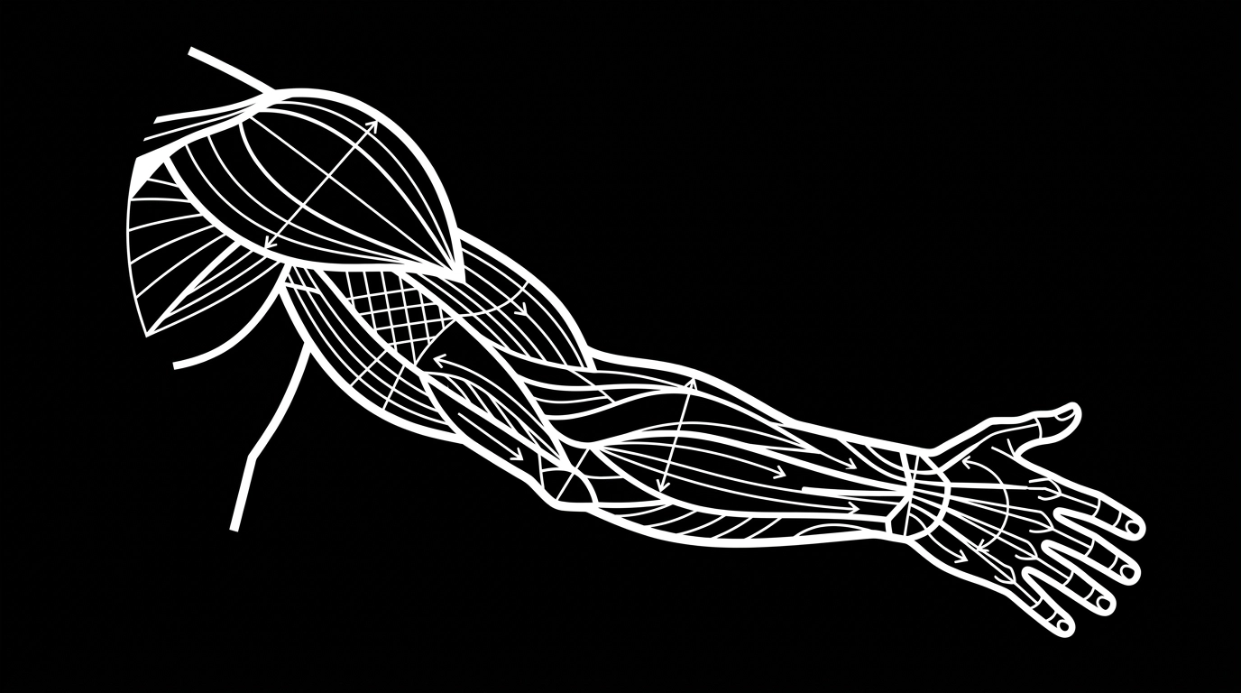 Minimalistic and iconographic visual in bold, high-contrast black and white representing anatomical flow.