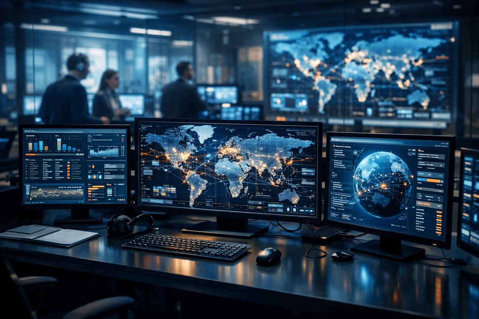 Global supply chain management control tower visualizing integrated 1PL to 4PL data flows for enterprises.
