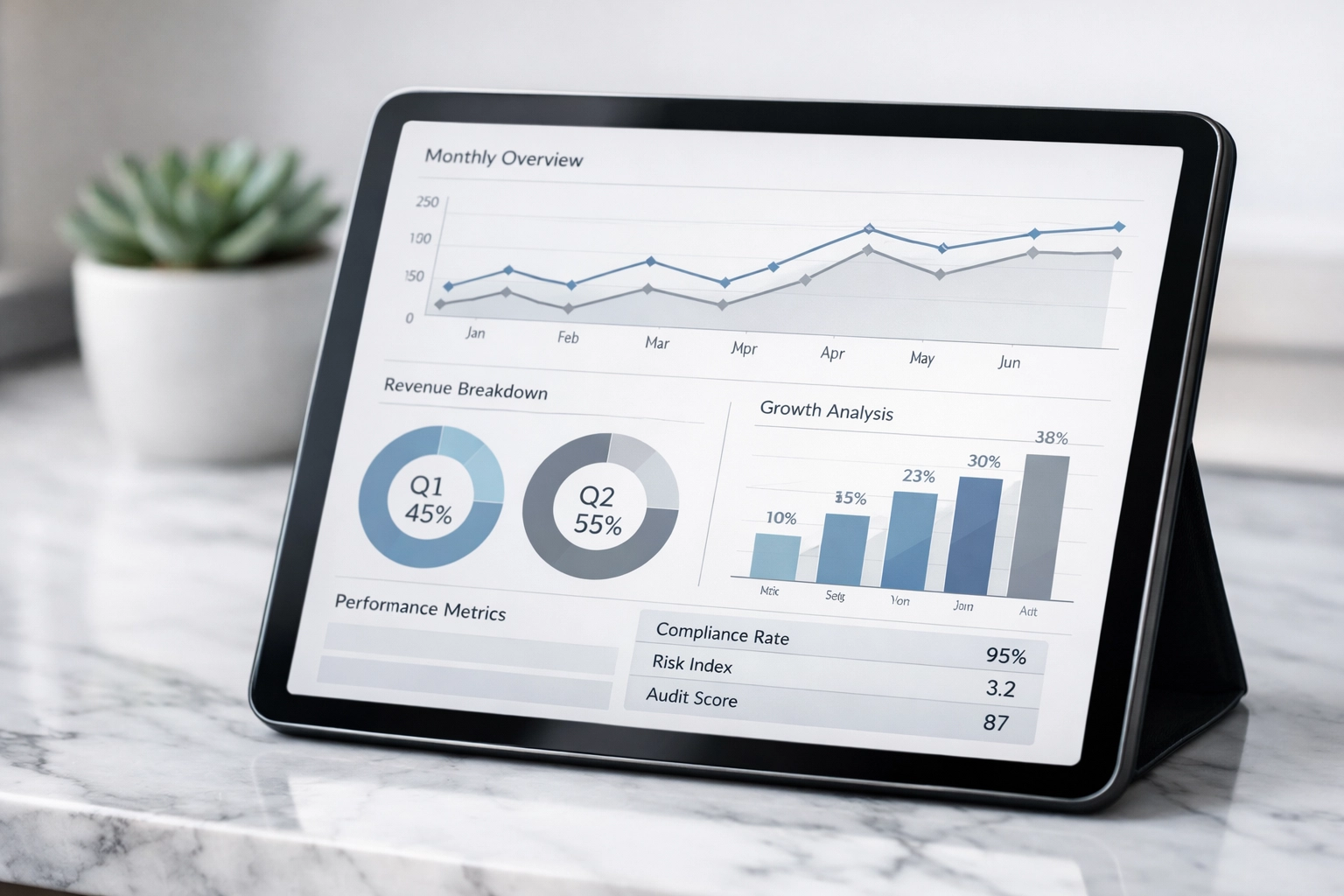 Tablet showing data analysis for 2026 IRS tax compliance and rigorous documentation requirements.