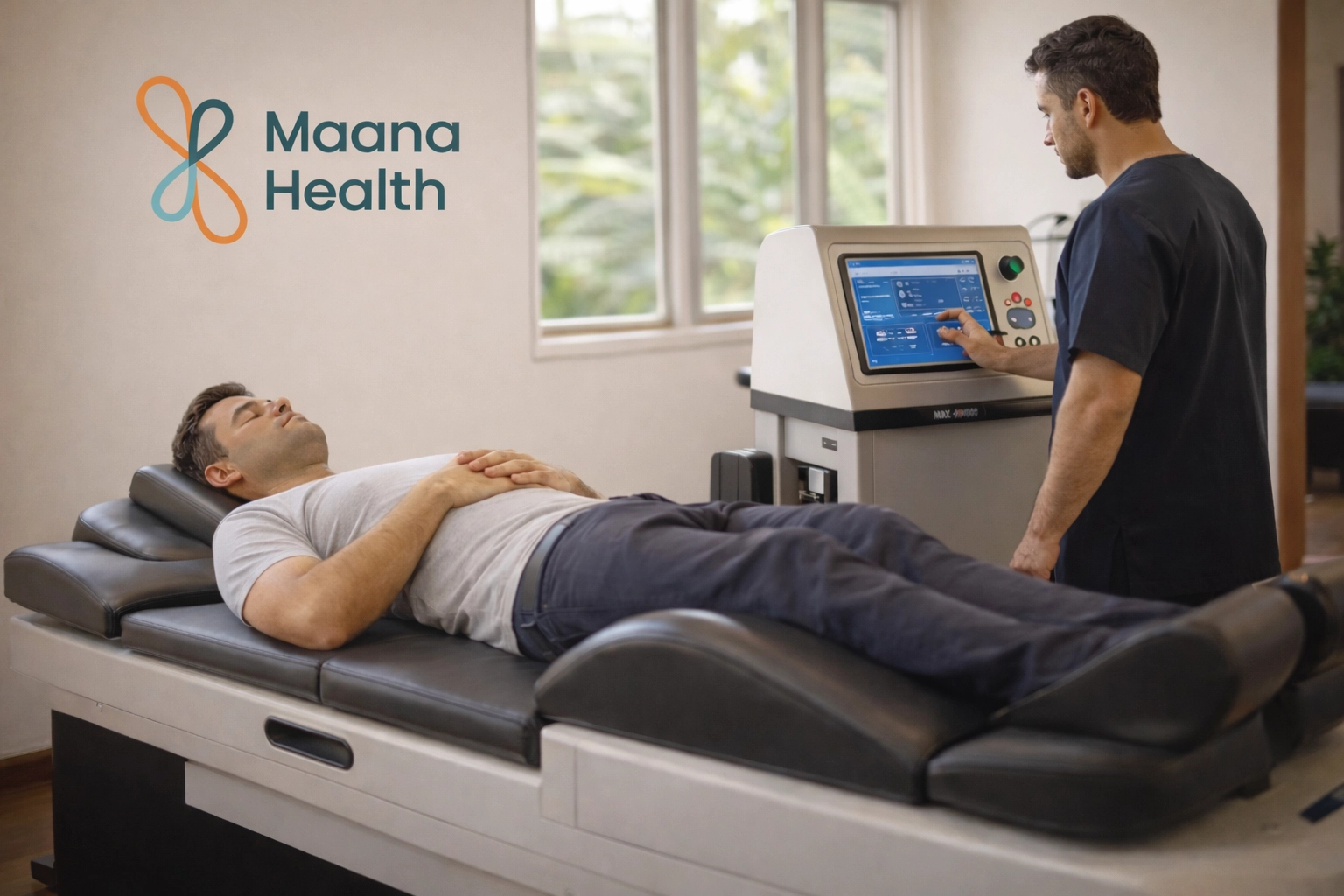 Kinetac KNX-7000 spinal decompression suite used at Maana Health for advanced non-surgical spinal wellness