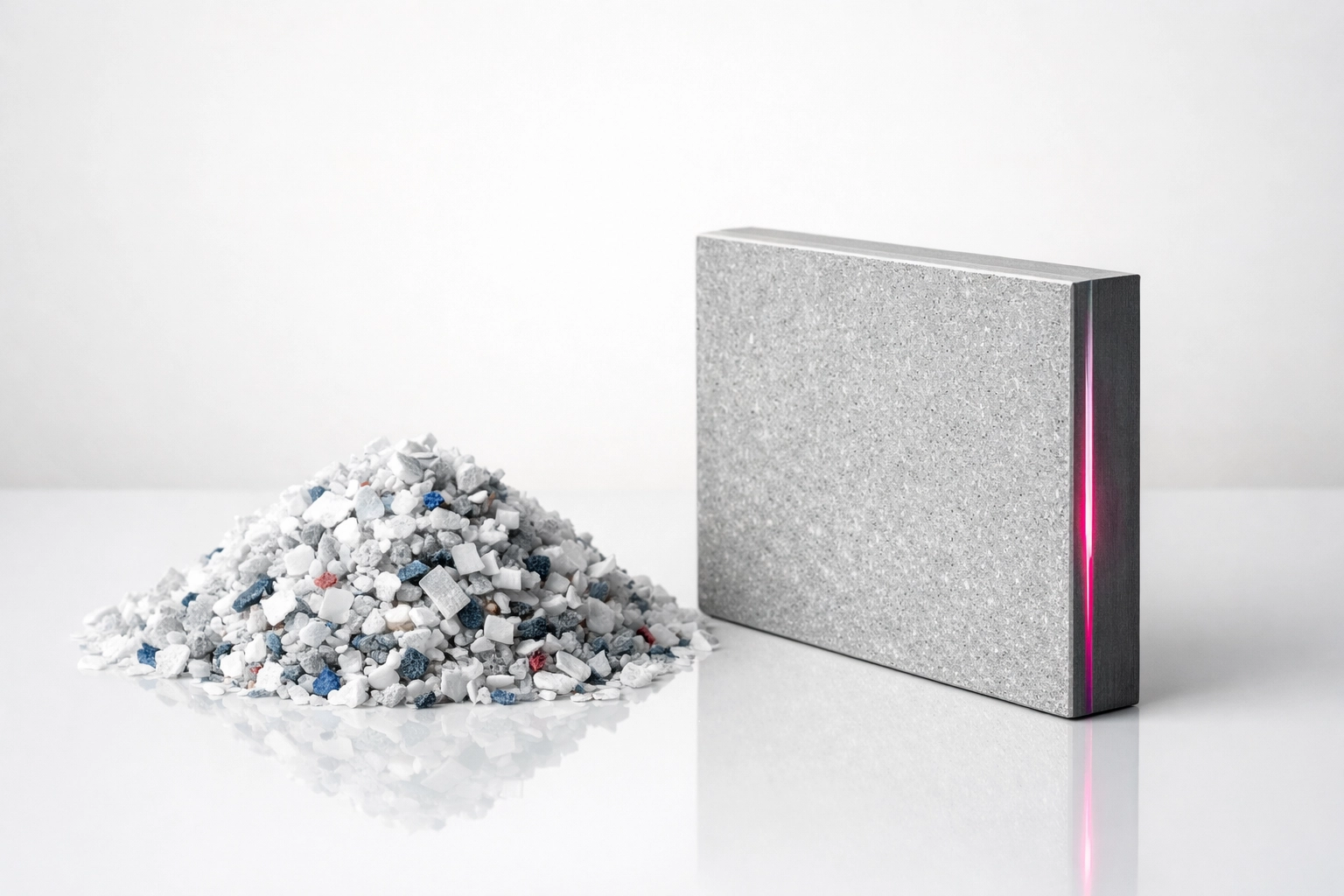 Australian recycled plastic HDPE flakes and finished architectural panels for circular construction.