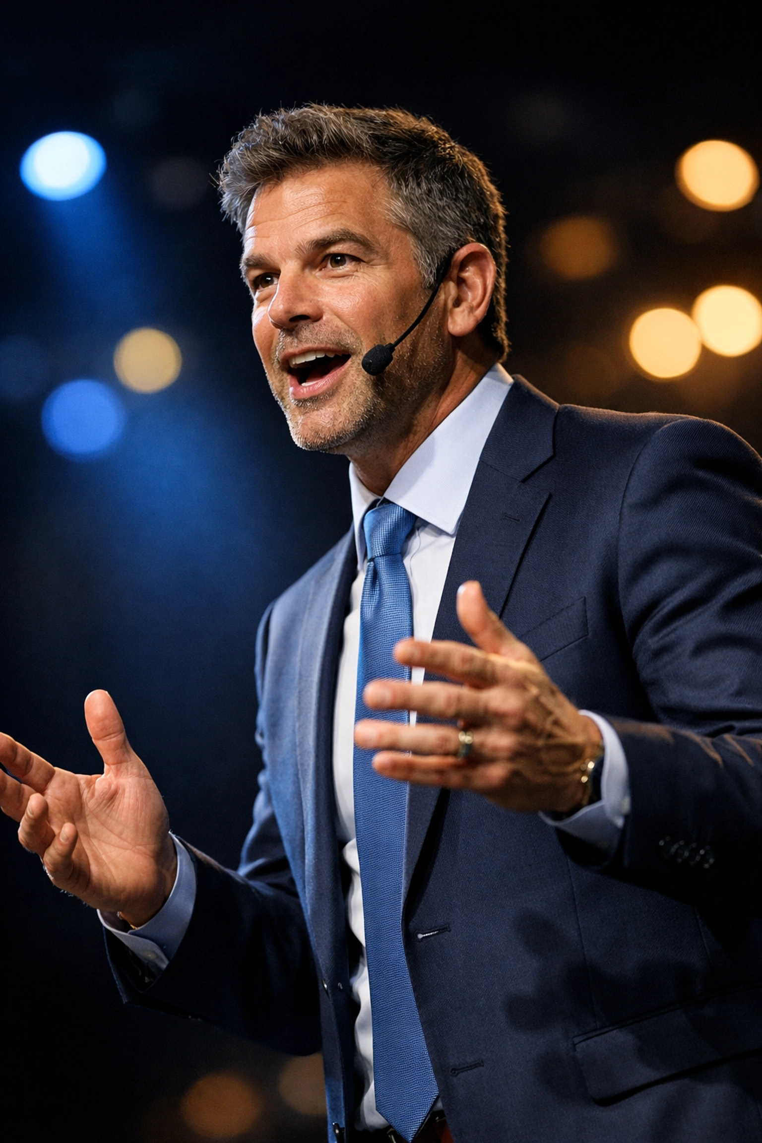 Sharp close-up of a keynote speaker taken by an experienced conference photographer in Miami.