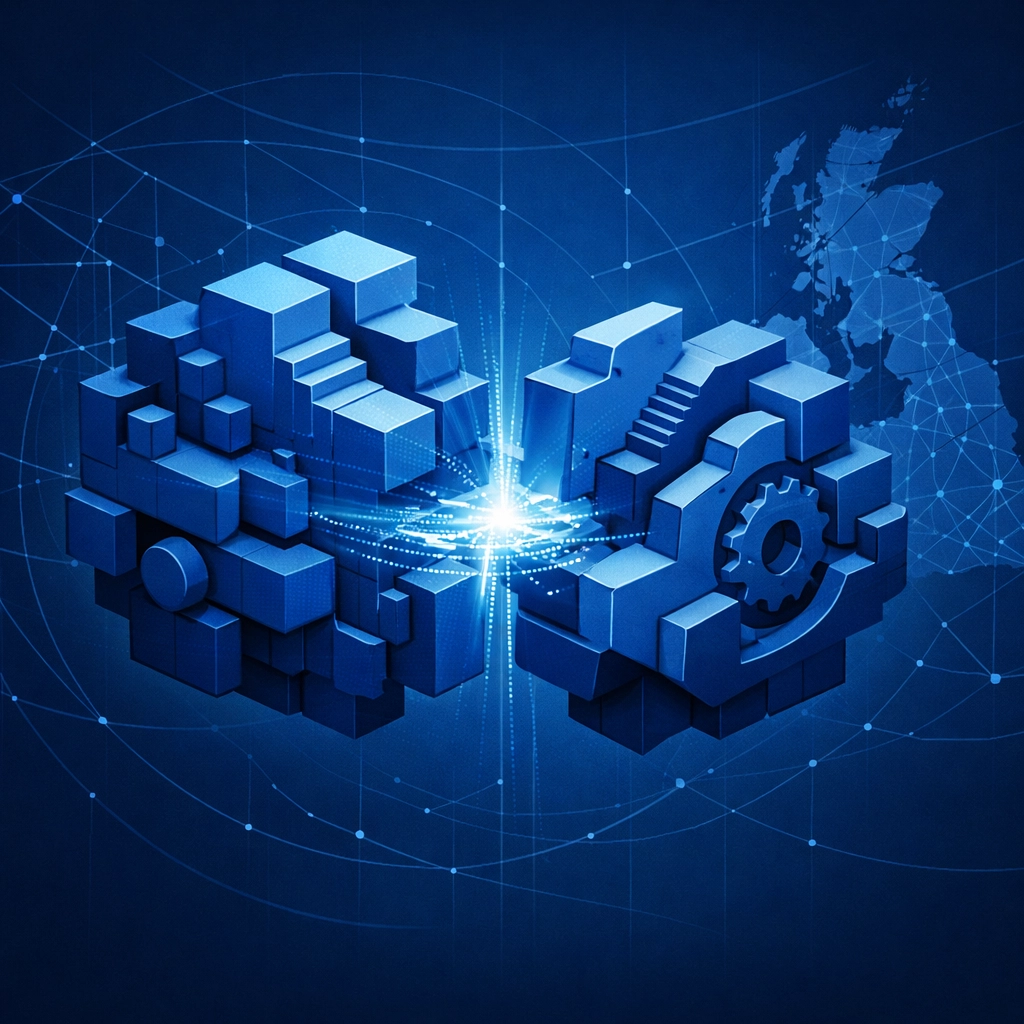 Interlocking shapes symbolizing a successful accountancy practice merger and cultural alignment in the UK.