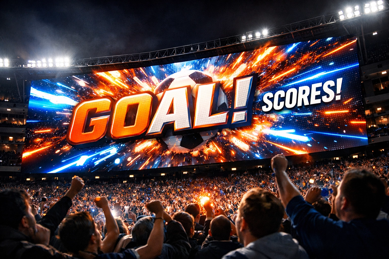 Digital billboard at sports stadium displaying real-time DOOH content during live game