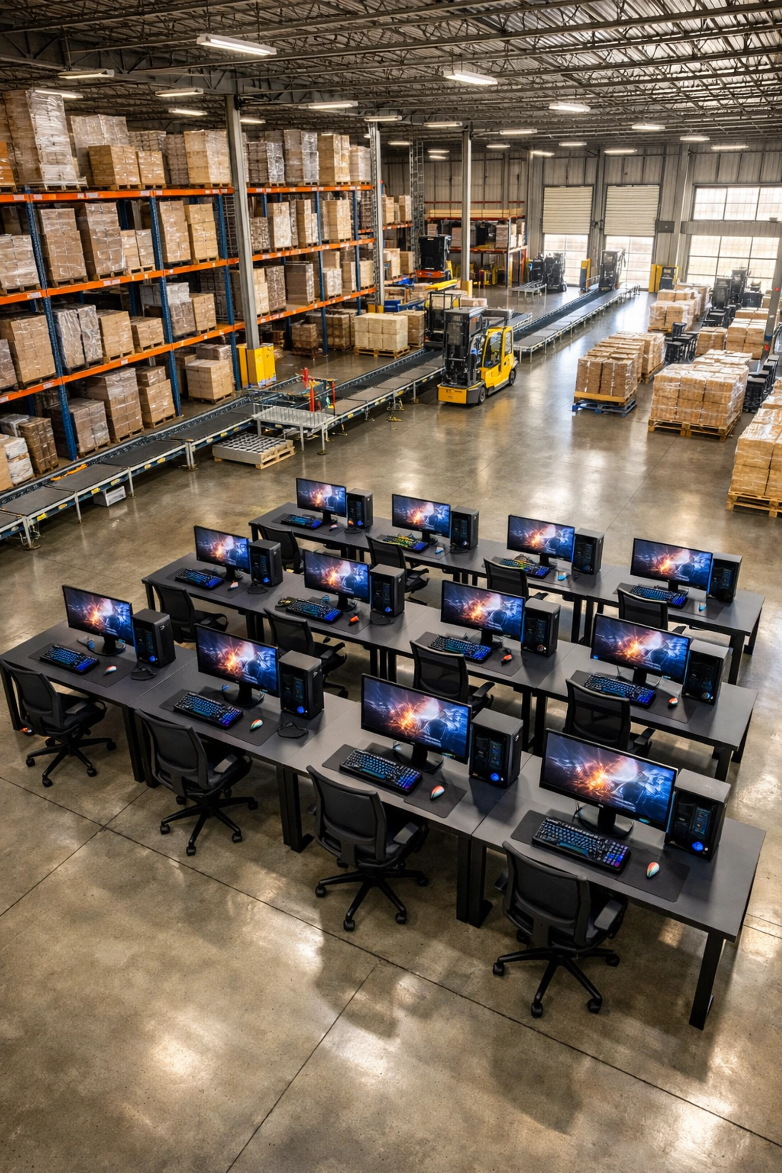 Distribution center transformed into workforce training facility with computer workstations