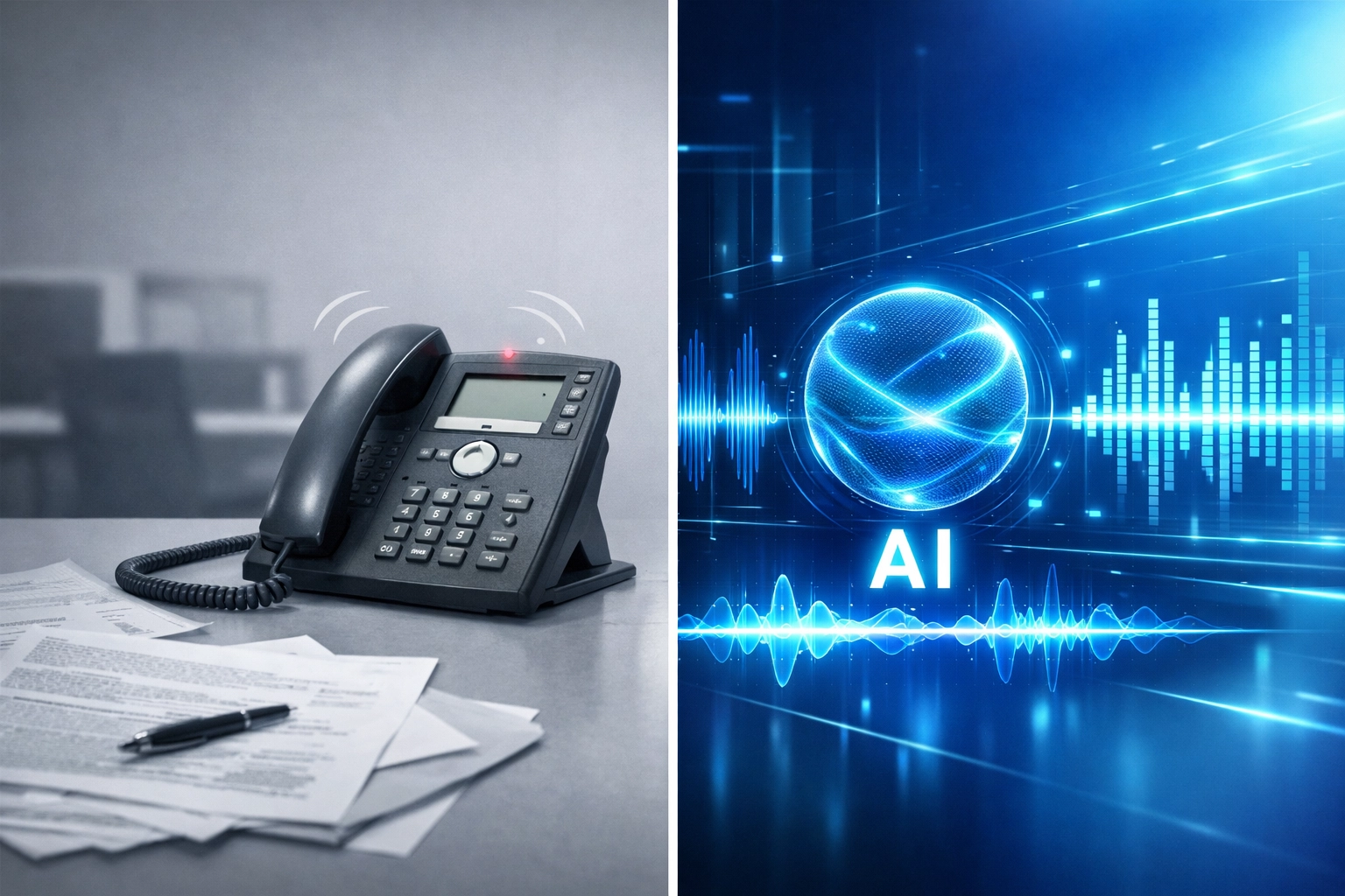 Traditional phone system versus AI voice agent technology for B2B businesses