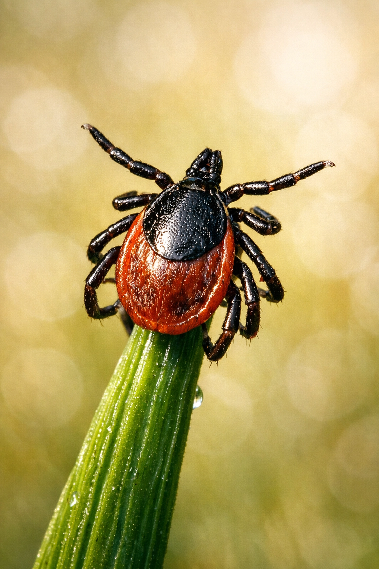 Close-up of a black-legged tick on grass in Westchester County, illustrating tick-borne disease risks.
