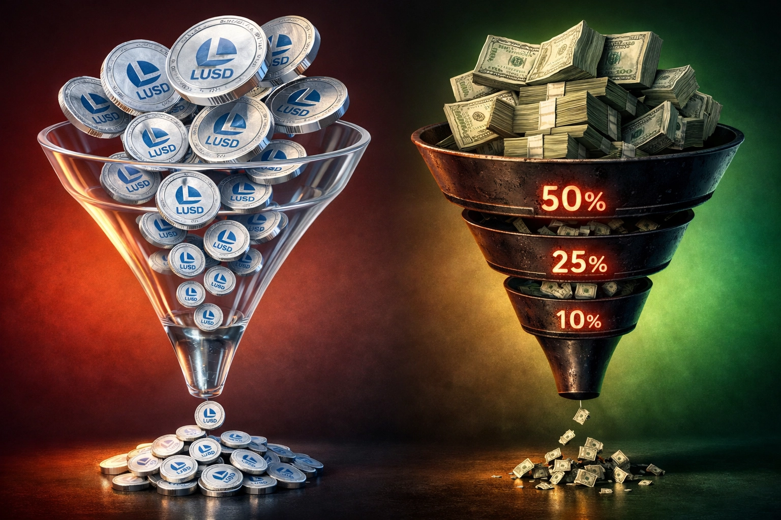LUSD flat-rate gas fees versus traditional percentage-based merchant processing costs visualization