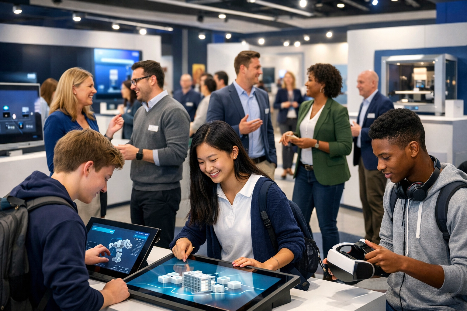 Brand sponsors engaging with high school students at educational technology activation event