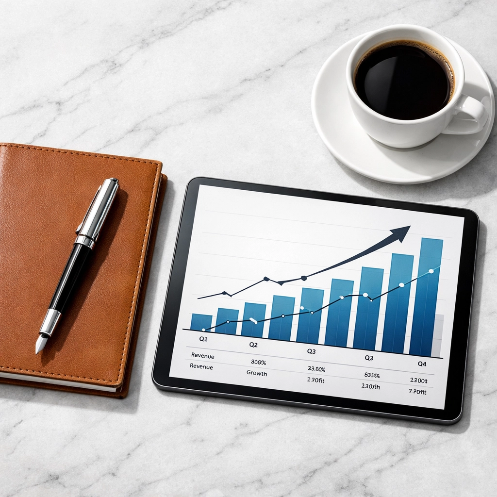 Financial charts and organized workspace showing growth and preparation to sell a business in Mississippi.