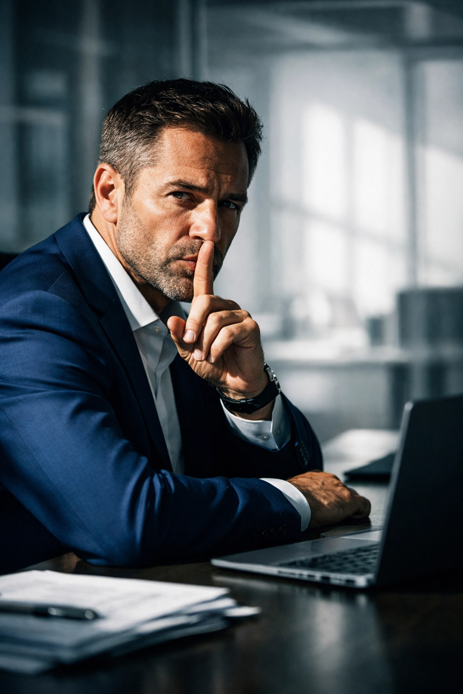 Business owner emphasizing confidentiality during business sale process