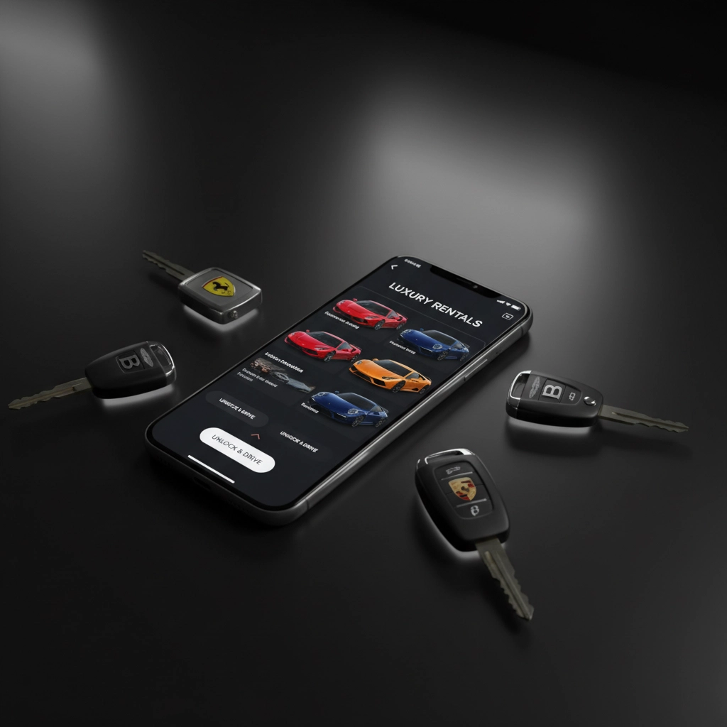 Driver's hand on a leather-wrapped steering wheel in a modern luxury car