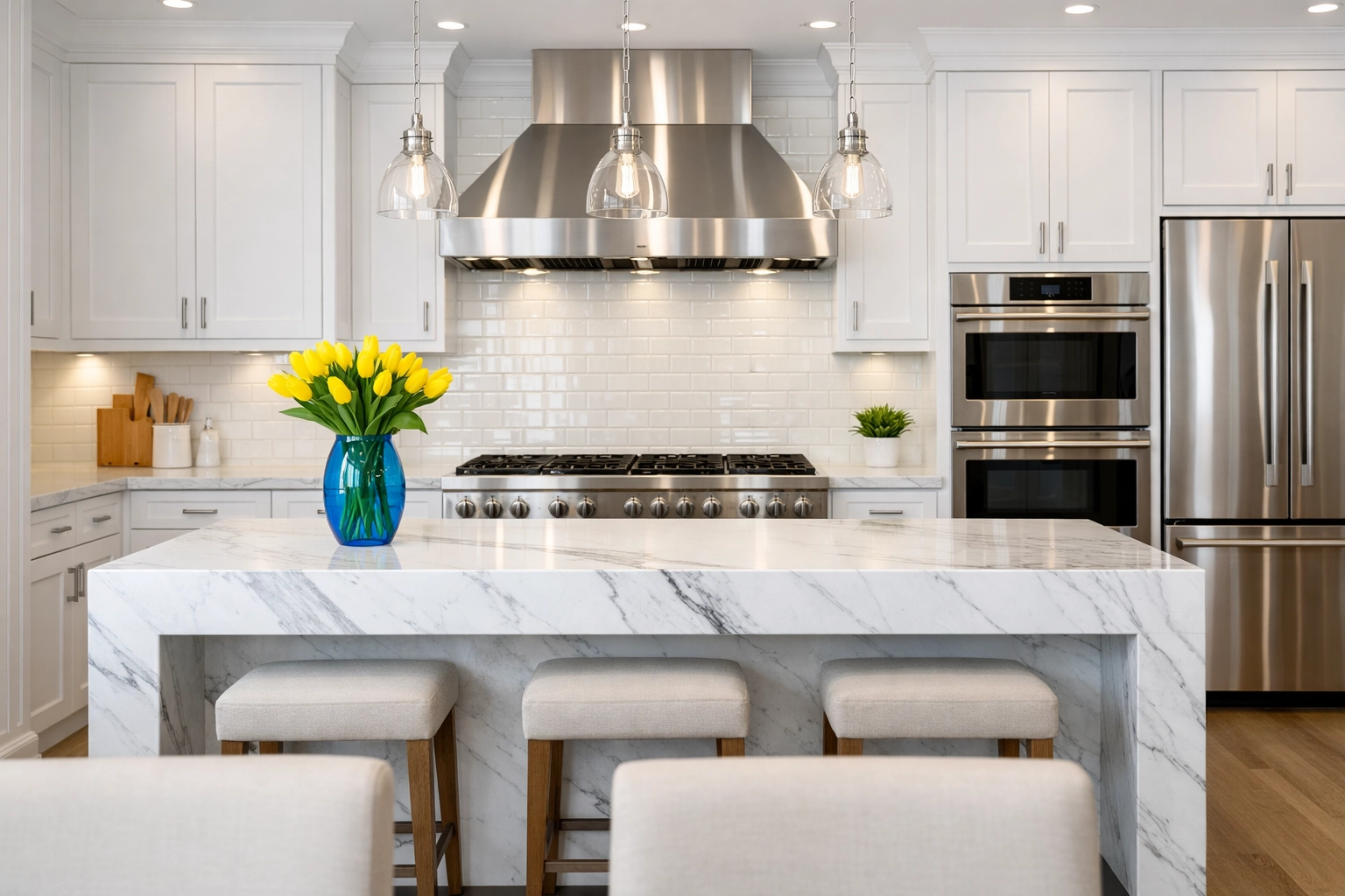 Spotless modern kitchen in Worcester featuring polished appliances after a professional deep cleaning Worcester service.
