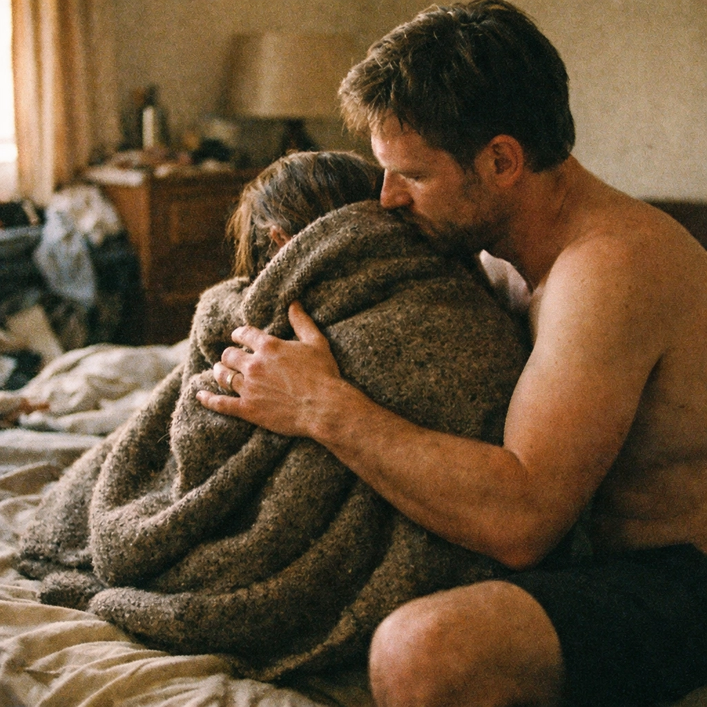 A man providing aftercare in a sun-lit room, showing the responsibility and trust of a dominant partner.