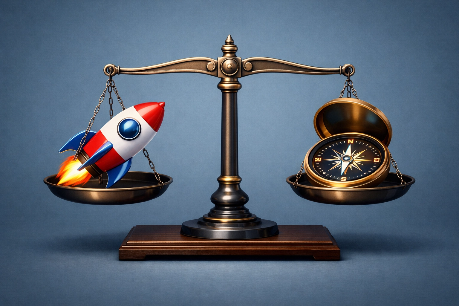 Balanced scale comparing the speed of solo ads with the precision of AI-driven traffic sources.