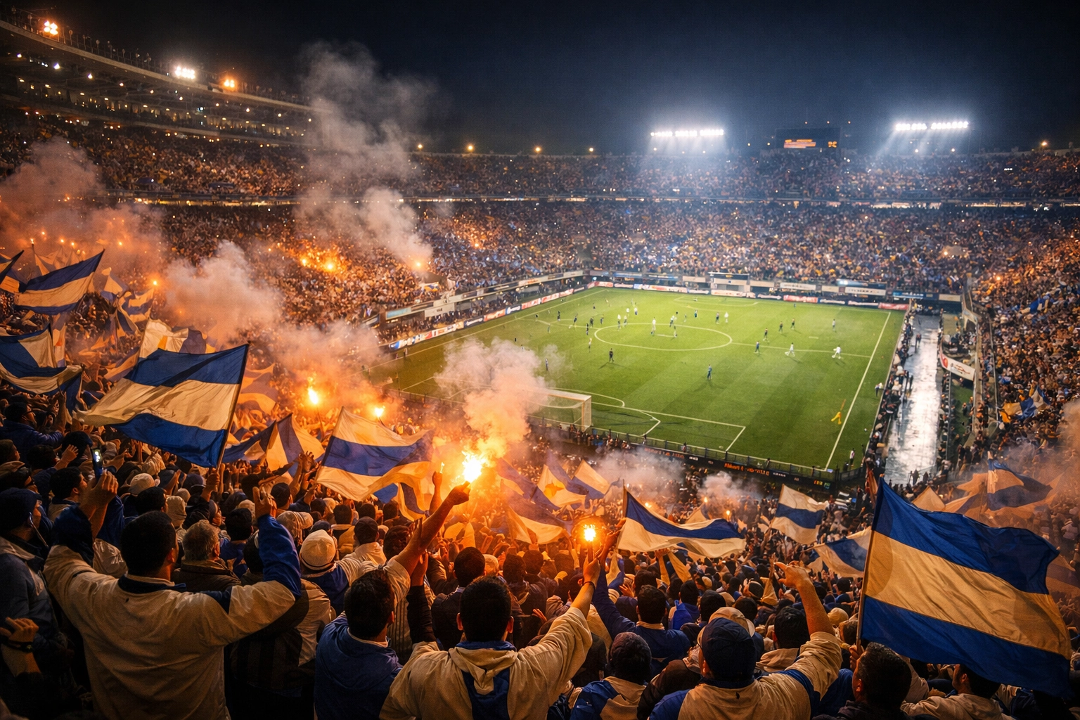 Leidenschaftliche Fußball-Fans im vollbesetzten Stadion während Copa Libertadores Spiel