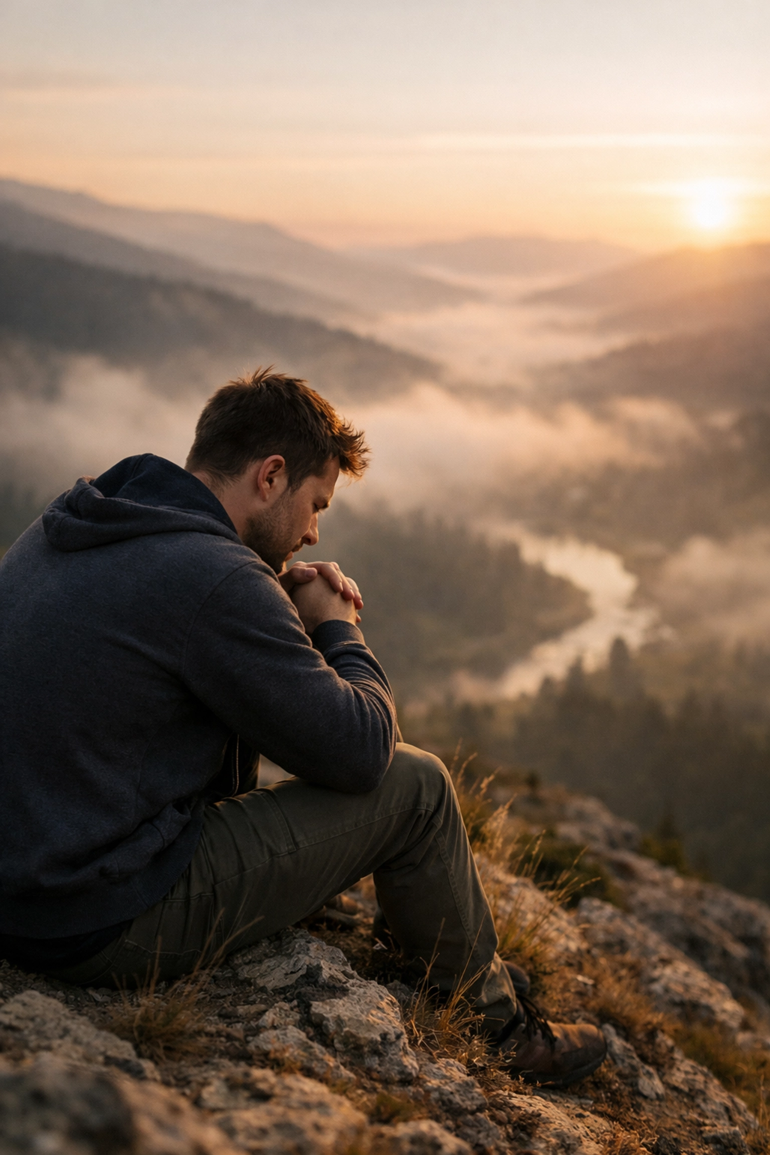 A man praying on a hillside, reflecting on spiritual discernment before starting disciple-making.