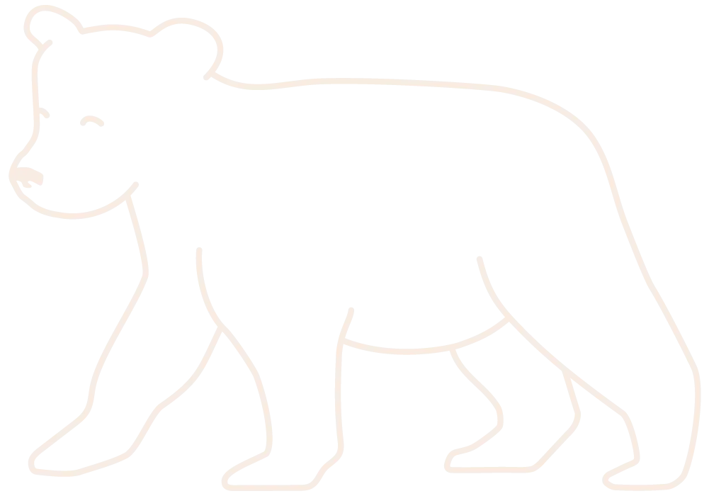 Simple, minimalistic line drawing of a bear in soft beige. Represents the Tiny Bear Distillery brand.