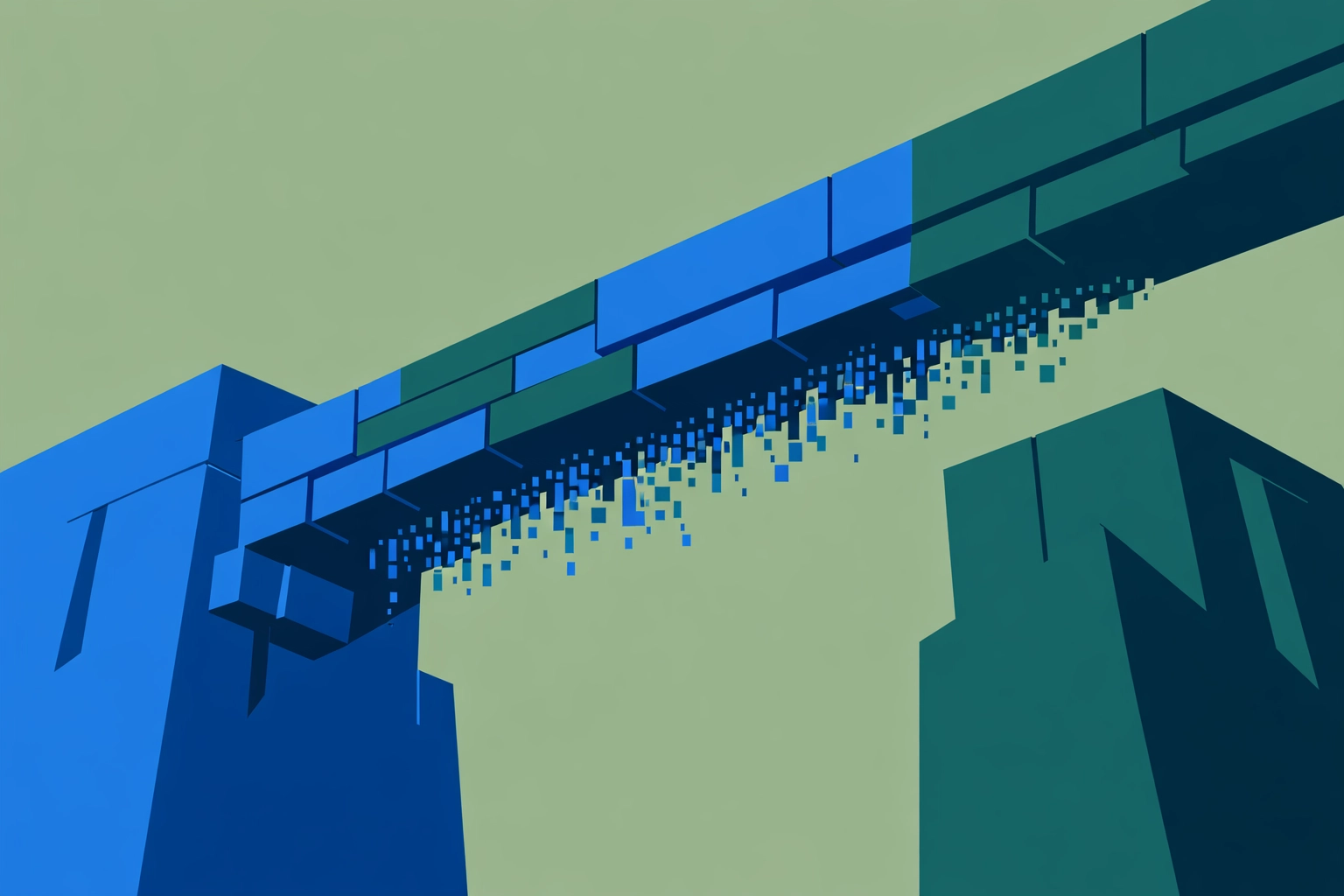 A geometric bridge symbolizing the stable data connection between GA4 and a BigQuery warehouse for reliable reporting.