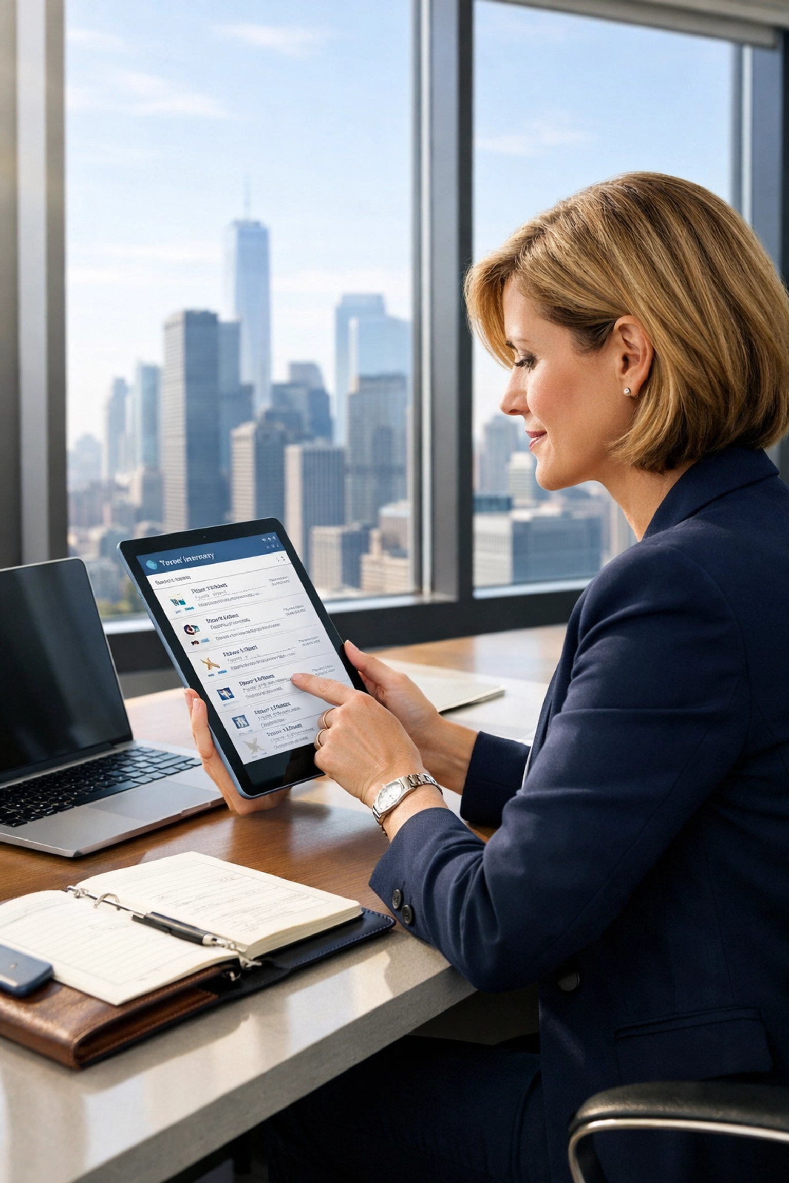 NEWSLETTER: The Ultimate Guide to High-Stakes Super Bowl Travel Management: Everything You Need to Succeed Corporate travel manager reviewing a digital itinerary in a modern office.