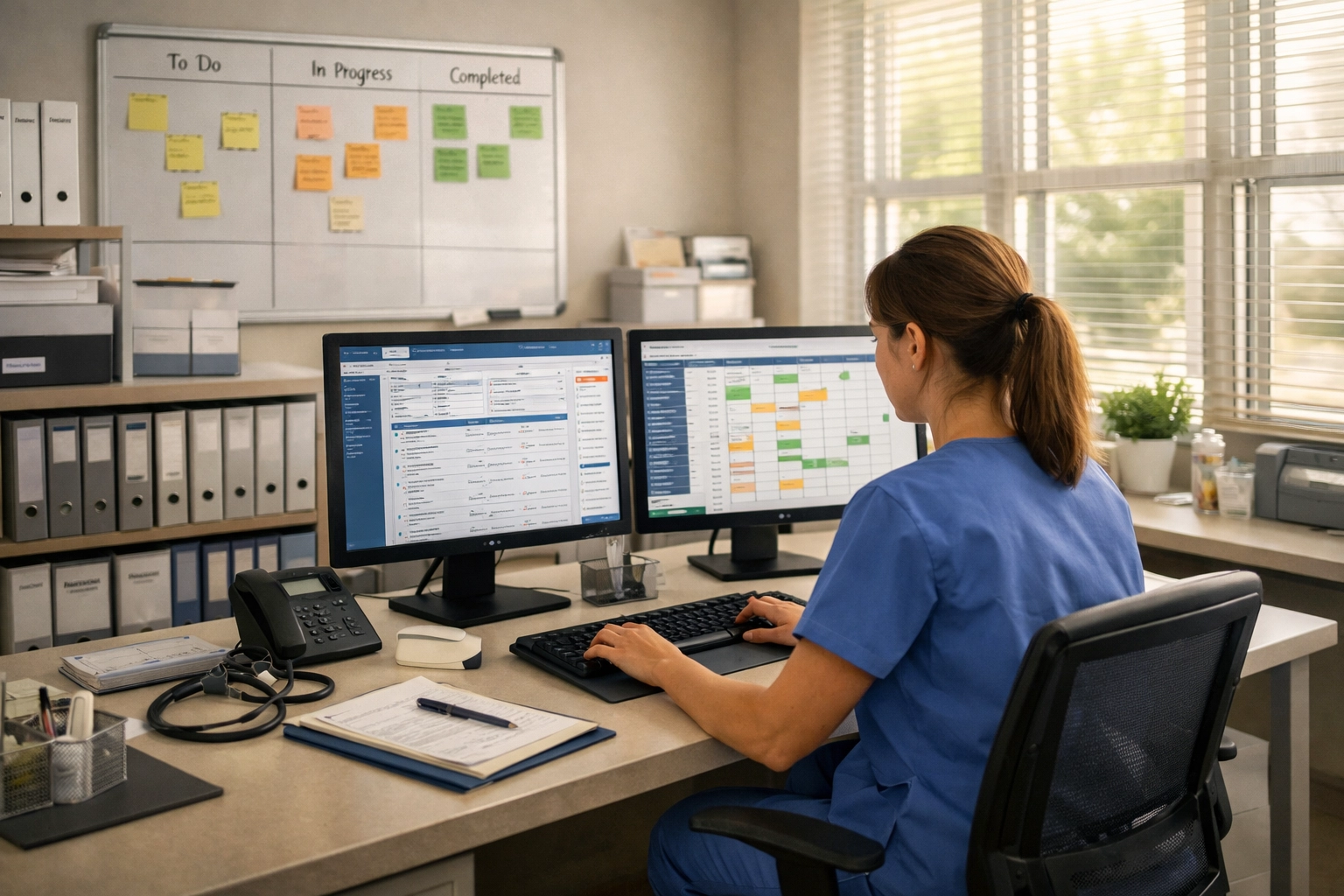 Organized medical practice office with efficient systems and empowered staff working independently