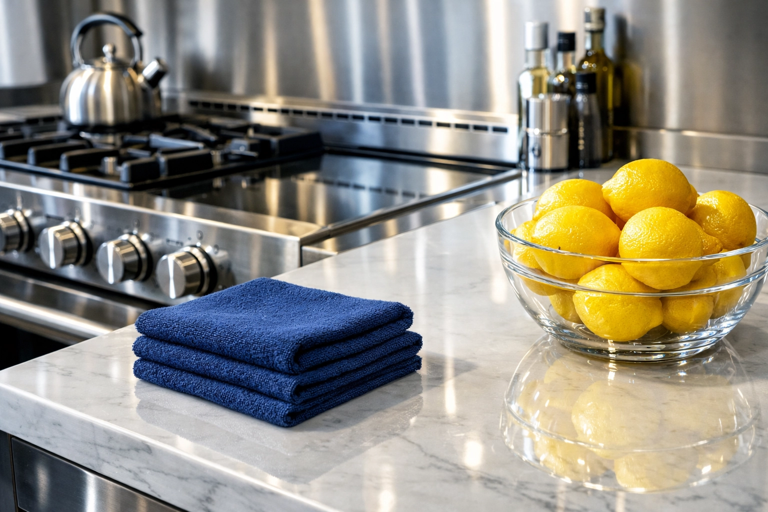 Spotless luxury kitchen island in a Medford home showcasing detailed deep cleaning and surface polishing.