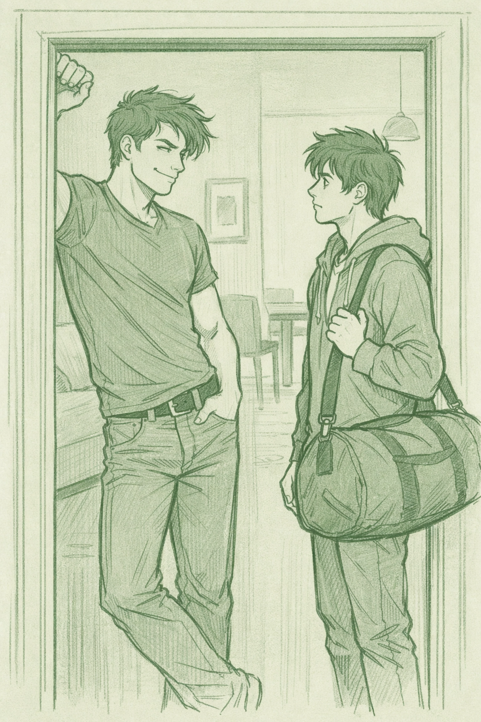 Outsider arriving at two-dad household - gay step-brother romance begins