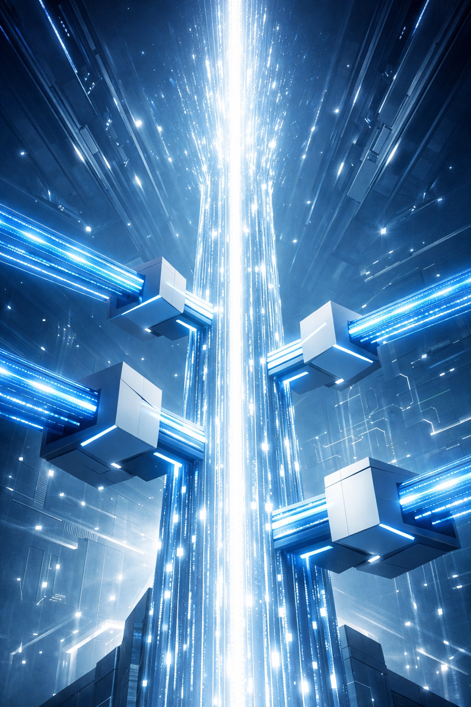 A glowing digital backbone representing seamless API integration services and real-time automated data flows.