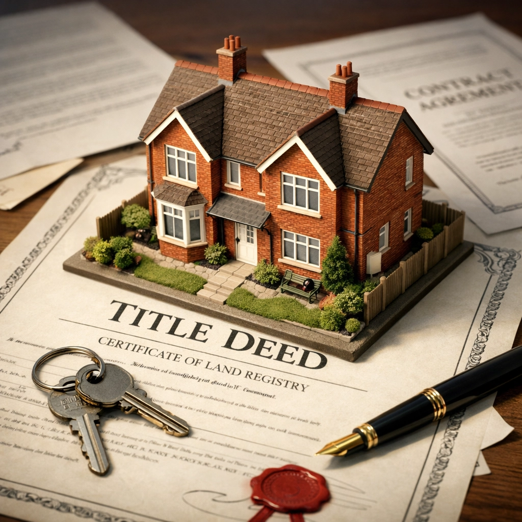 British property with ownership documents showing incomplete Land Registry registration