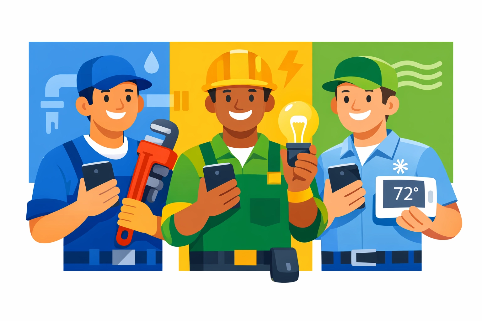Plumbers, electricians, and HVAC technicians using mobile field service scheduling software