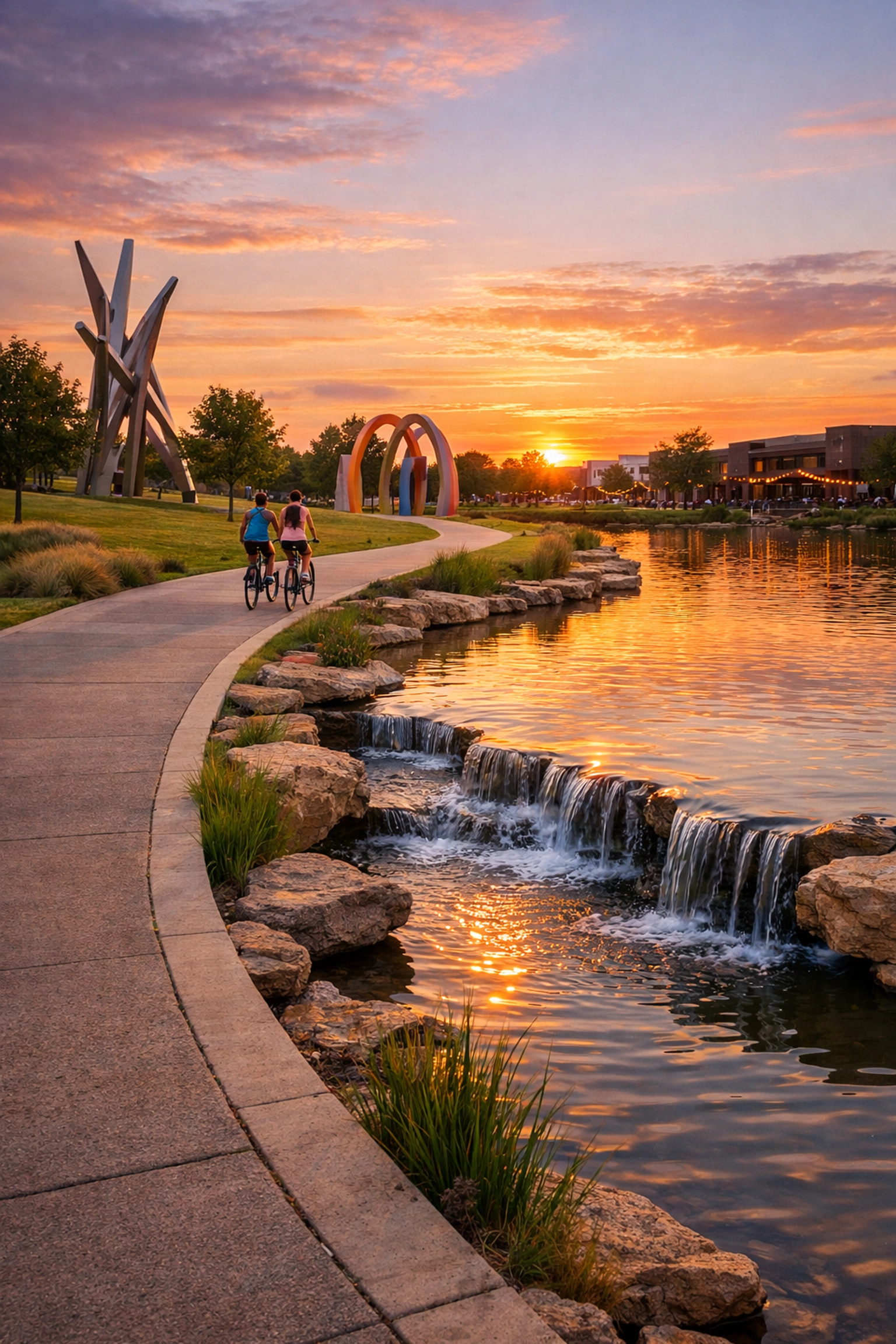 The Greenline at Brooks features scenic walking trails and waterfront views in San Antonio.