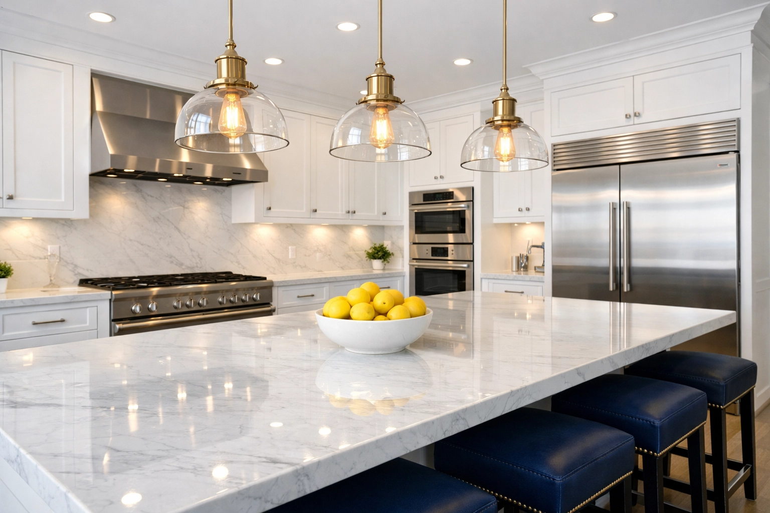 Gleaming luxury kitchen in Acton, MA showcasing the results of weekly house cleaning services.