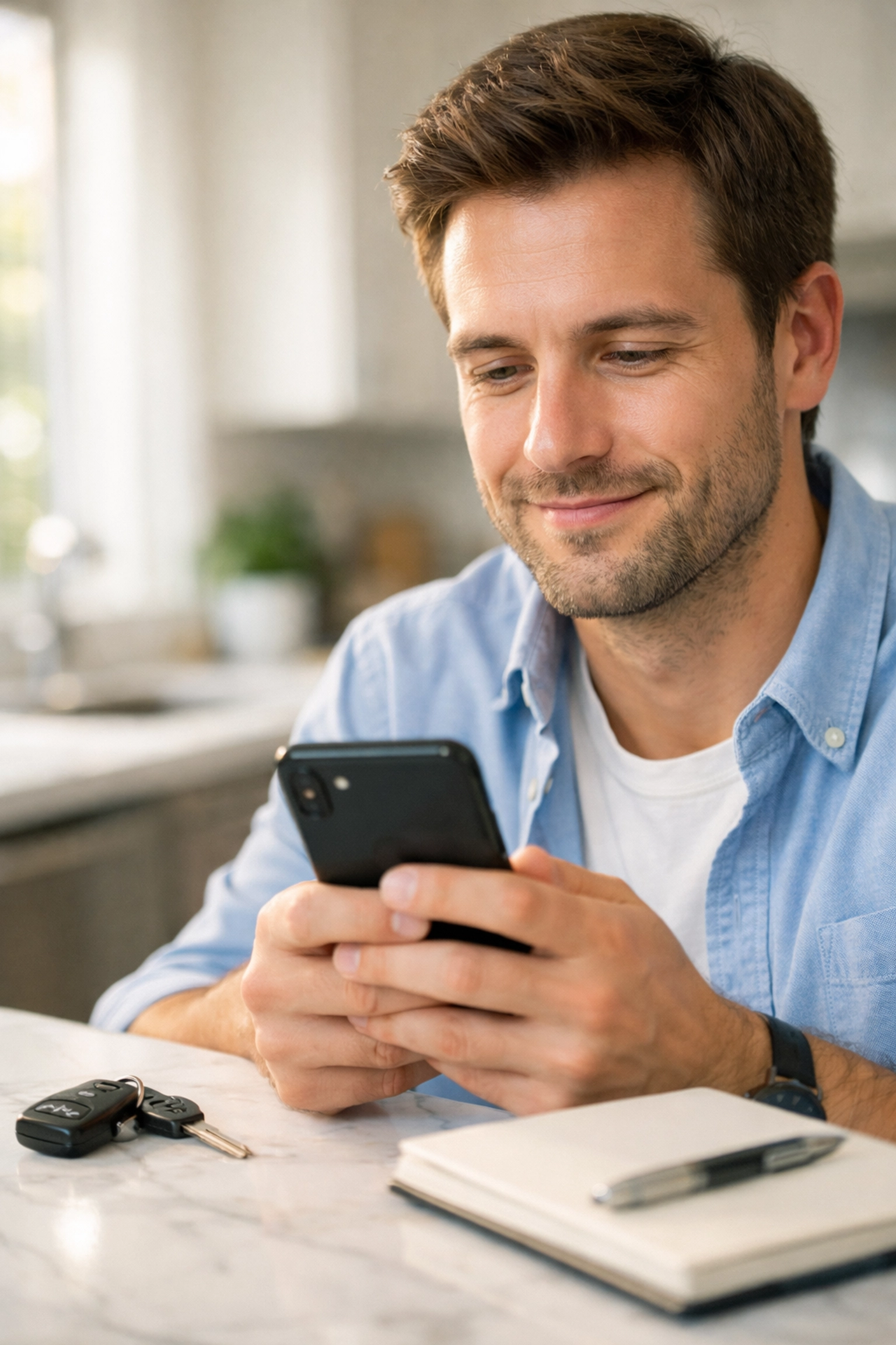 Man using a smartphone for a fast application for payday loans Alberta and instant cash.