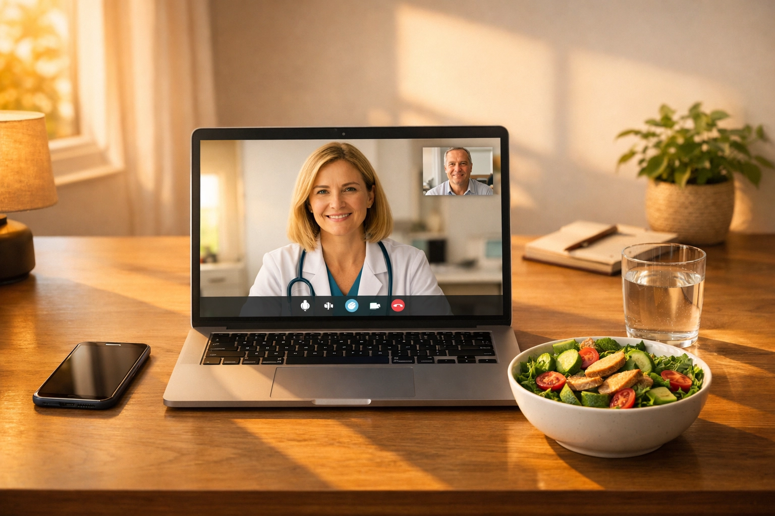 Virtual semaglutide consultation on laptop for busy Massachusetts professional at home office desk