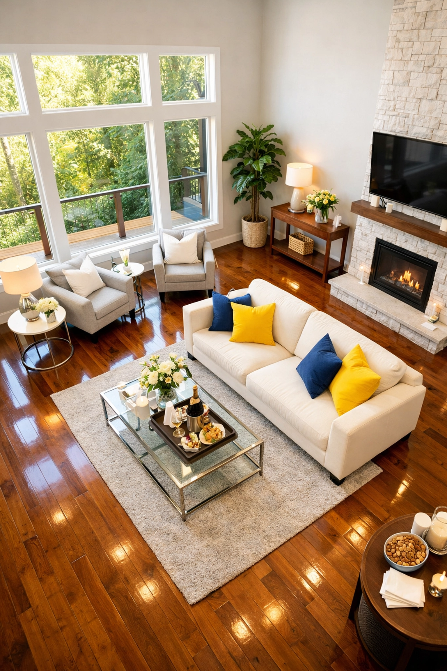 Spotless modern living room in Fitchburg after a rapid, last-minute house cleaning visit for surprise guests.