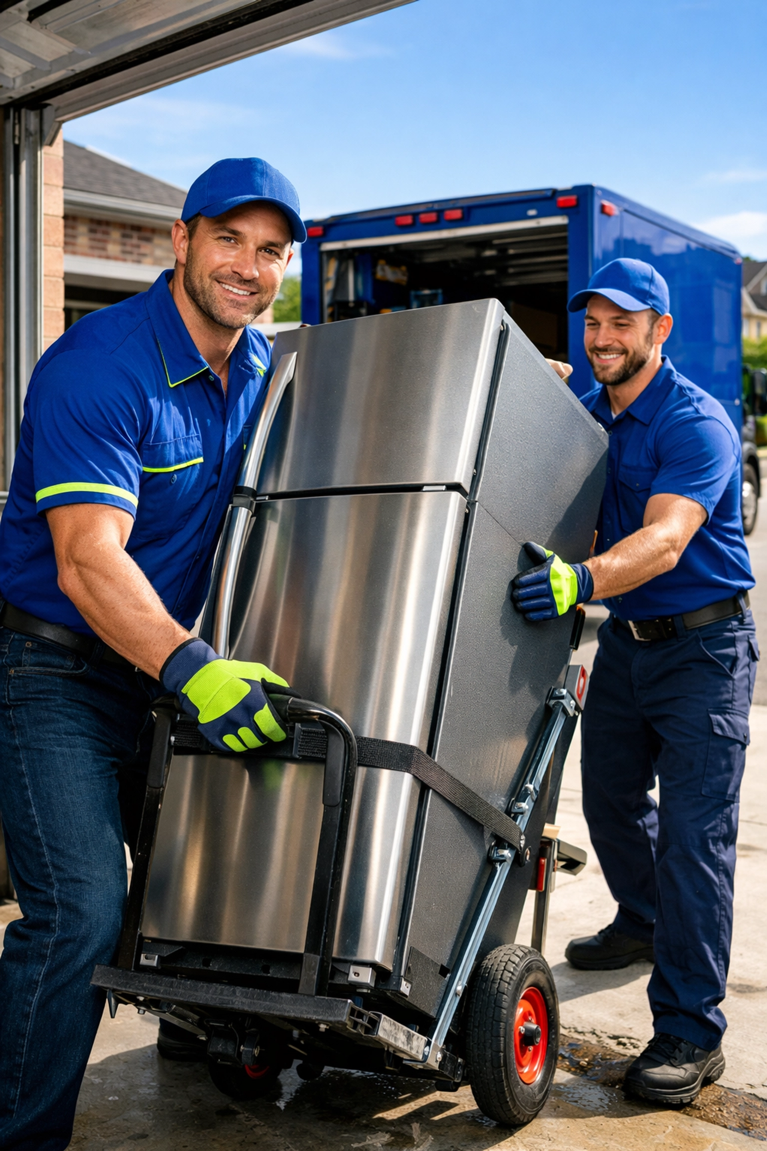 Appliance Recycling in Barrie: A Simple Guide for Residents Junk GTA crew safely hauling a refrigerator for appliance recycling in Barrie during a garage cleanout.