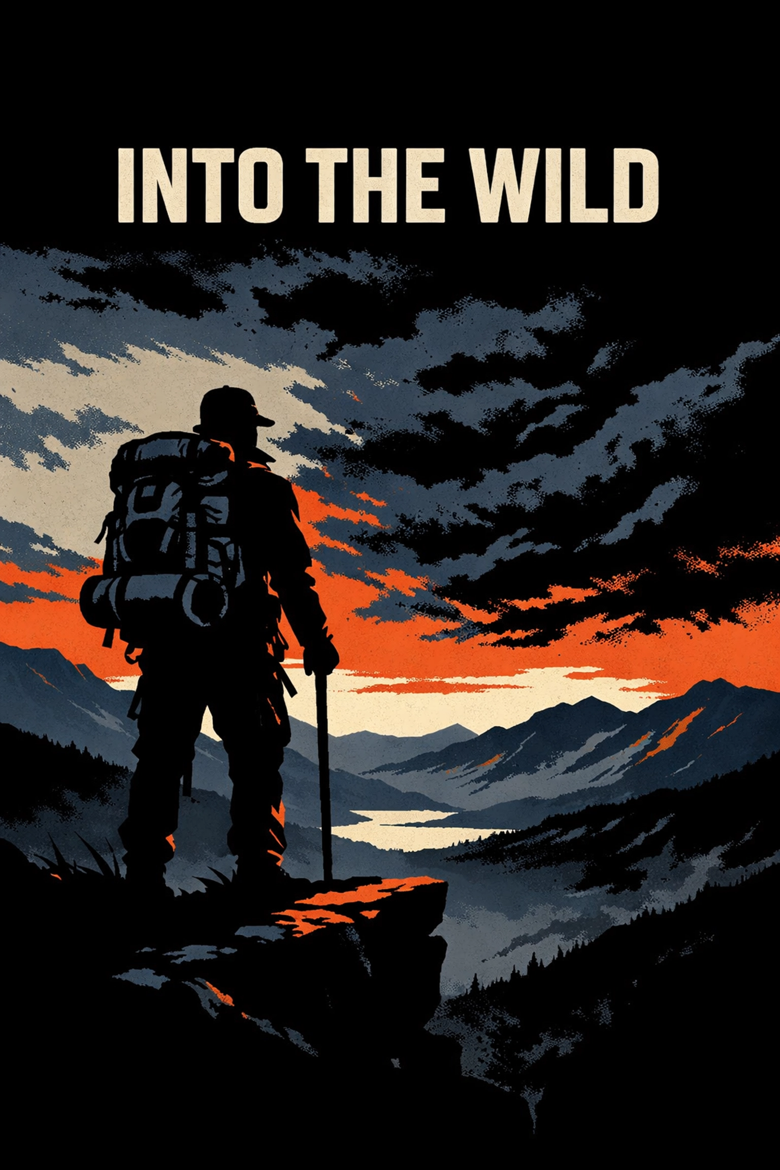 Hiker with tactical backpack standing alone on mountain cliff at dusk embodying self-rescue philosophy