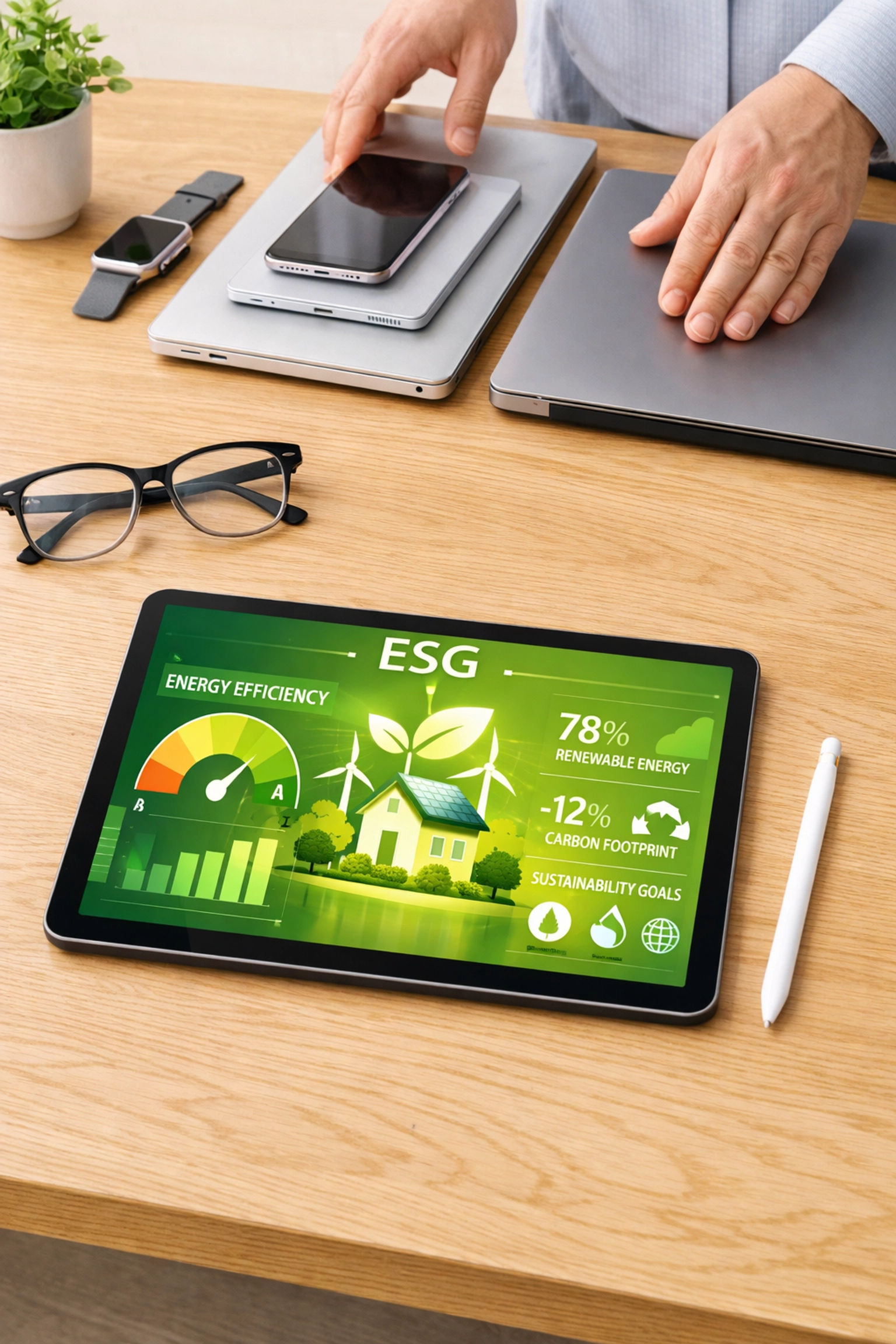 Workspace showing an ESG dashboard and mobile device tracking for a ServiceNow ITAM compliance audit.
