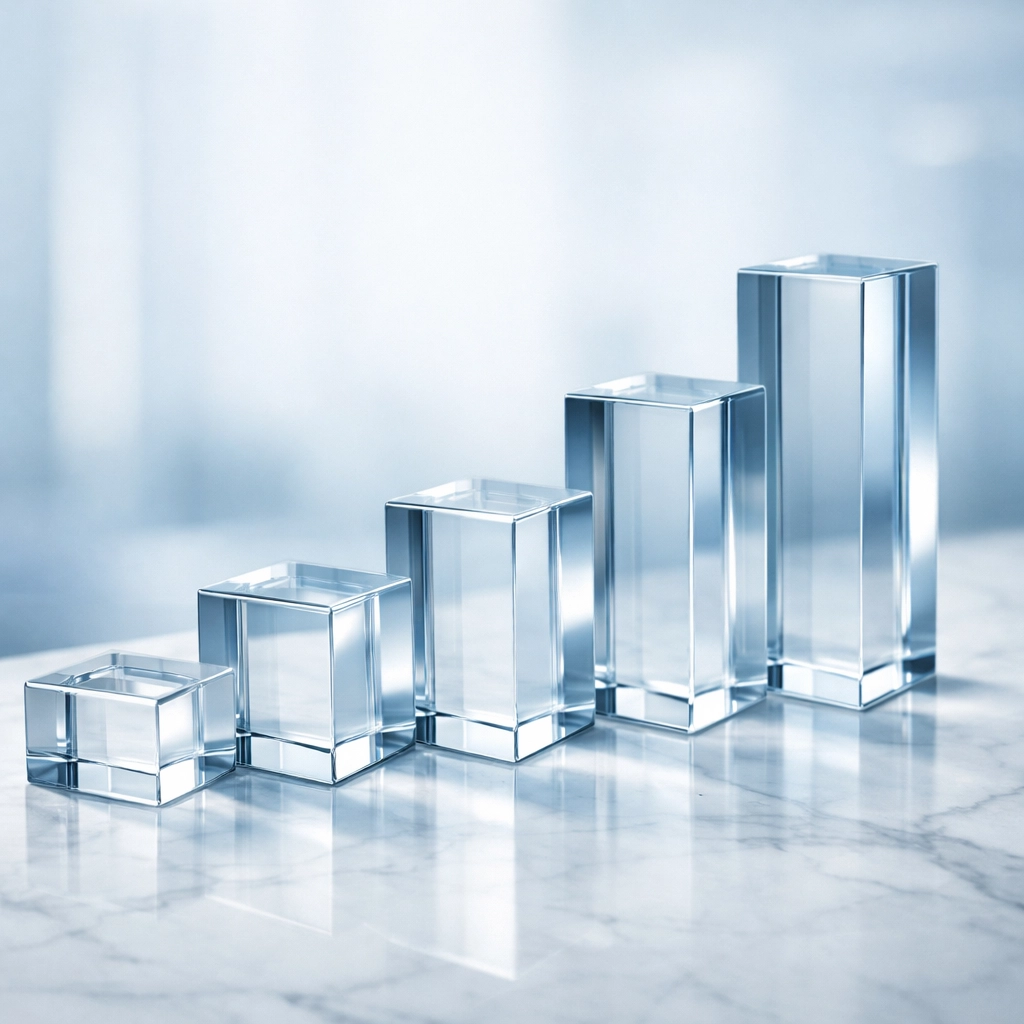 Ascending glass blocks representing valuation multiples and growth for an Alabama residential cleaning business.